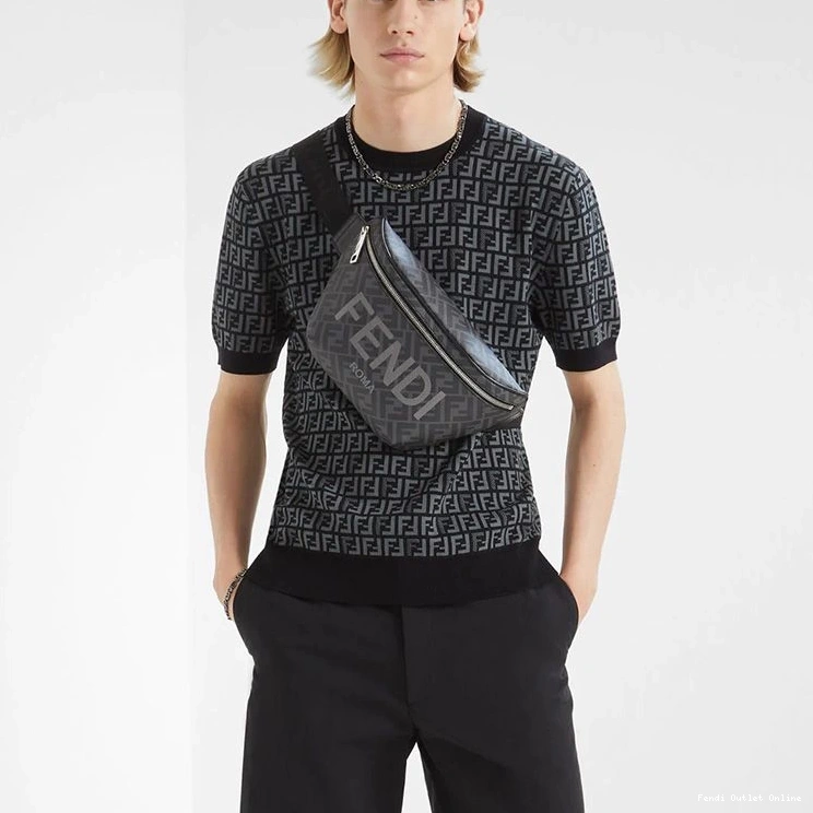 Cheap Bag ROMA Motif Belt FF In Fendi Fabric Black Logo 0708